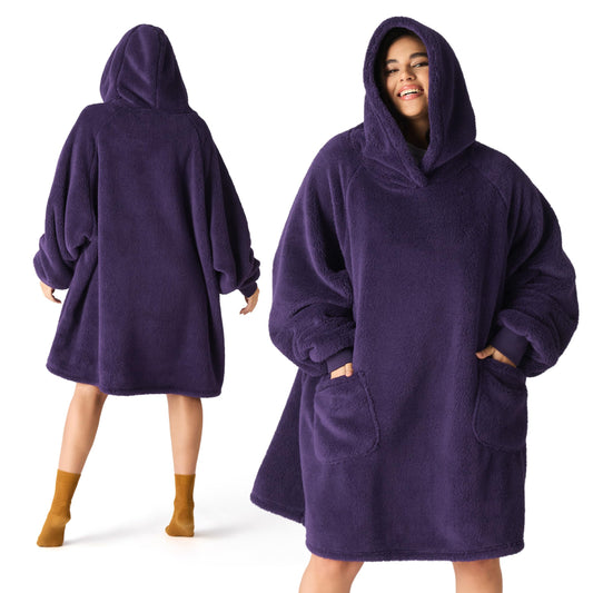 BEDSURE Hoodie Blanket with Sleeves - Cozy Sweatshirt as Gifts for Women - Wearable Blanket for Adults Snuggle Blanket with Arms Soft Warm Gifts for Girlfriend Moms, Purple 95x85 cm