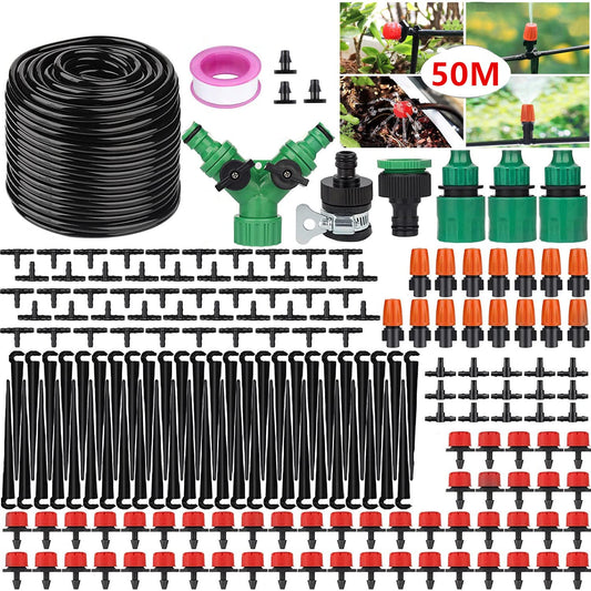 ANJUN 50m Garden Irrigation System, 200 Pcs Garden Irrigation Kit, Automatic Drip Irrigation Garden Misting Cooling System for Landscape, Flower Bed, and Patio Plants (50M)