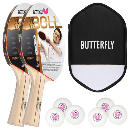 Butterfly Timo Boll Bronze 2 x Table Tennis Rackets + Cell Case Table Tennis Cover + 2 x 3*** ITTF R40+ Table Tennis Balls | Table Tennis Racket Set | Table Tennis Hobby Set