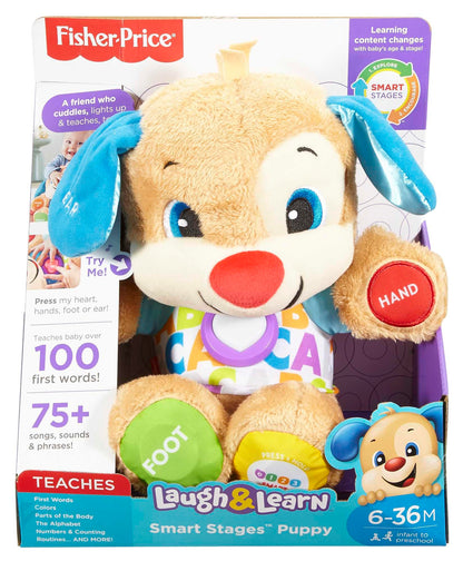 Fisher-Price Laugh & Learn Smart Stages Puppy with three levels | talking plush toy with music as kids' and baby toy | Interactive teddy bear, French version, FPM44