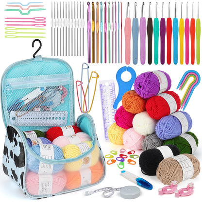 Aeeque beginner crochet set with acrylic yarn, crochet hooks set with accessories, bag, crochet needle for crocheting blankets hats sweaters, Lightweight crochet set Ergonomic 0.6mm - 8.0mm