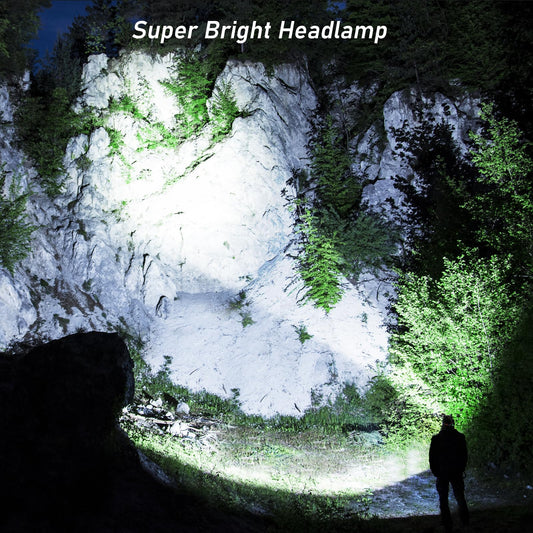 Blukar Rechargeable LED Headlamp, Super Bright 8000 Lumens Zoomable Headlight with 5 Light Modes & Red Light, IPX6 Waterproof, 90° Adjustable Headlamp for Camping, Fishing, Repairs, Emergencies, etc.