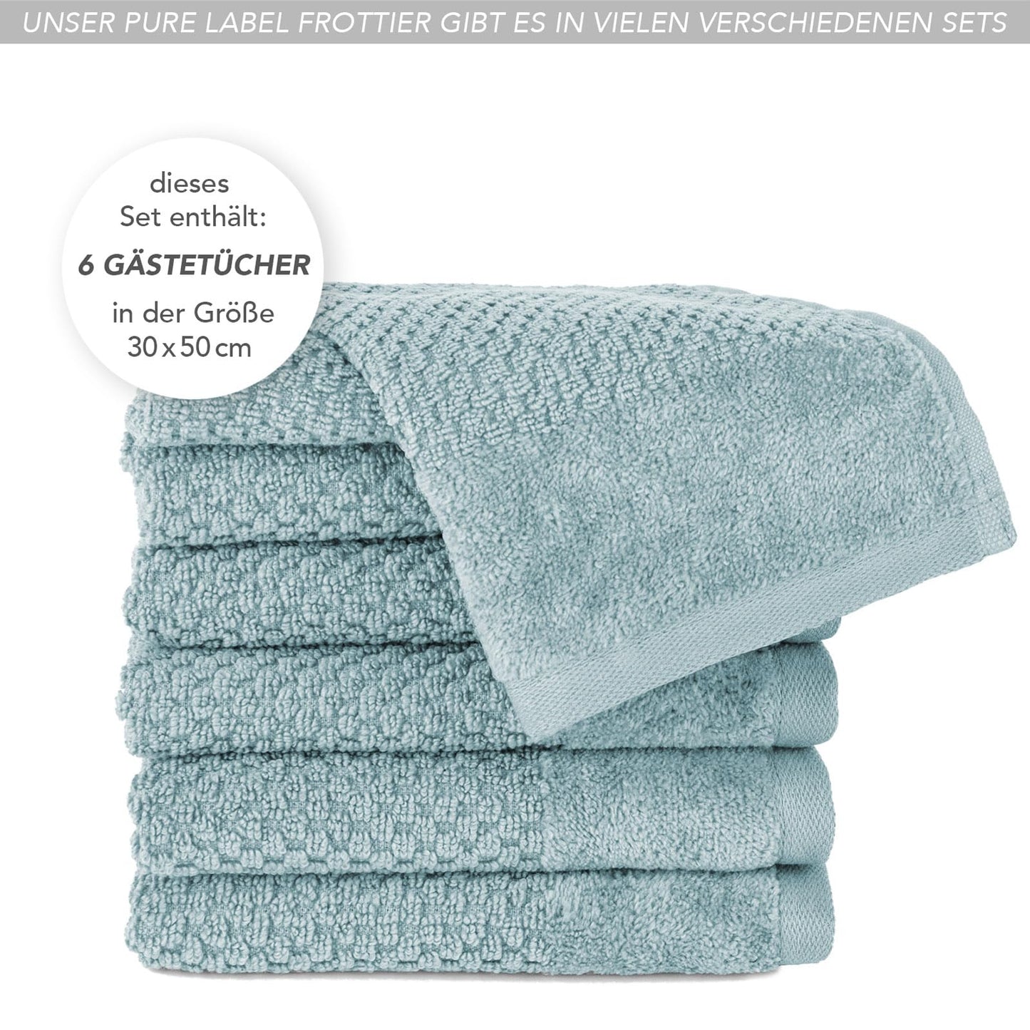 Pure label 6-piece guest towels 30x50 cm with hanging loop made of 100% cotton, absorbent, soft and Oeko-TEX certified - 6 guest towels light blue - light turquoise, 30x50 cm