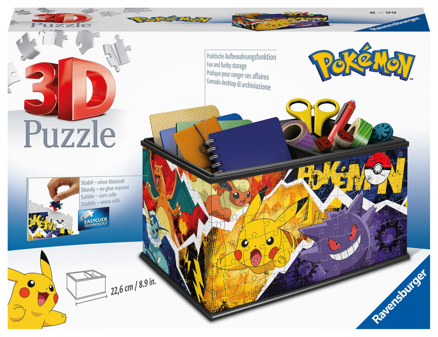 Ravensburger 3D Puzzle 11547 - Night Light Puzzle Ball Pokémon & 3D Puzzle 11546 - Storage Box Pokémon - 216 Pieces - Convenient organizer for Pokémon fans aged 8 and up.
