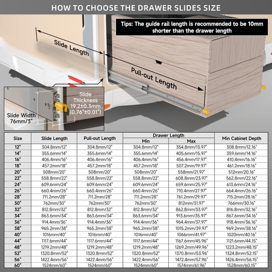 AOLISHENG heavy-duty drawer slides full extension 1300mm, with locking function. Heavy-duty slides can hold up to 110 kg, 1 pair (2 pieces).