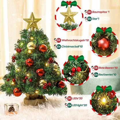 Yorbay Mini Christmas tree with 20 warm white LEDs 8 light modes, tree with star tree top and decoration battery operated, for Christmas, Advent, about 40cm (Reusable)
