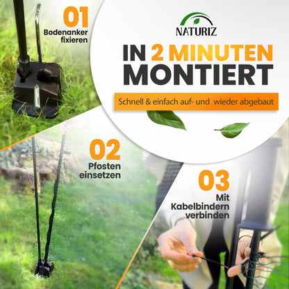 NATURIZ® Electric Fence Gate with One-Hand Opening - mobile gate for camping, garden & pasture - gate with quick set-up & take-down, no electricity.