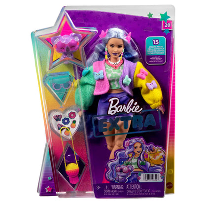 Barbie EXTRA - Curvy with 15 accessories and pets, articulated body, outfit with sweater, top, shorts, boots, and accessories, for creative styling from 3 years old, HKP95