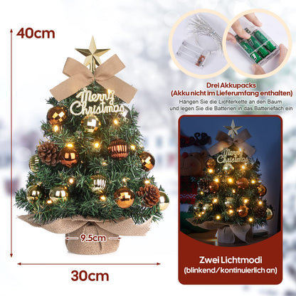 Mini Christmas Tree Small Christmas tree with LED lighting table Christmas tree small artificial decorated for Christmas decoration 40cm (Brown with Gold)