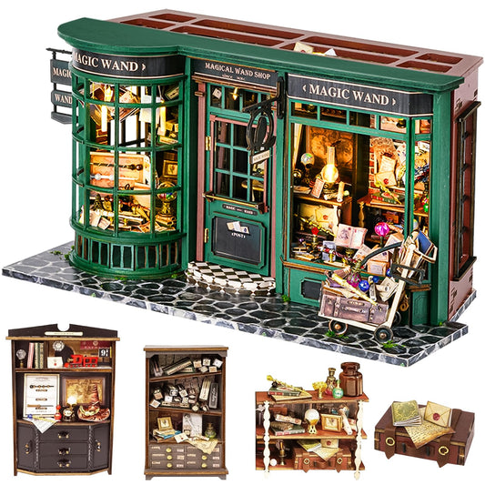 Spilay DIY Miniature House with wooden furniture, Miniature Dollhouse Kit with dust-proof cover and LED light, 1:24 Scale Creative Dollhouse Toy for Adults Gift (Magic House) F032