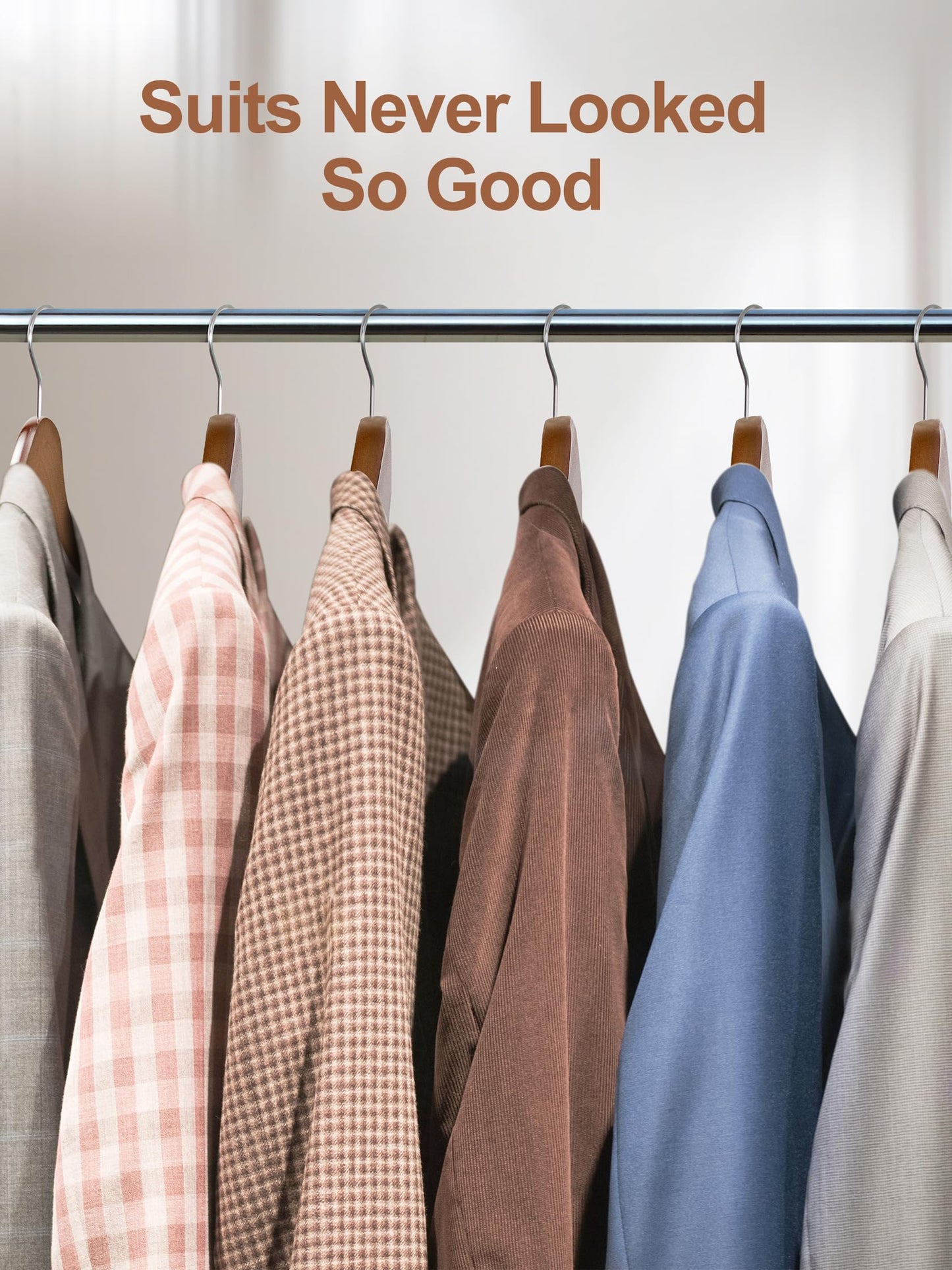 HOUSE DAY Wide Walnut Wood Hangers 6X Non-Slip Hangers Sturdy Coat Hangers Suit Hangers Wood Hangers, Wide Shoulders Non-Slip Pants Bars Rotatable Hooks