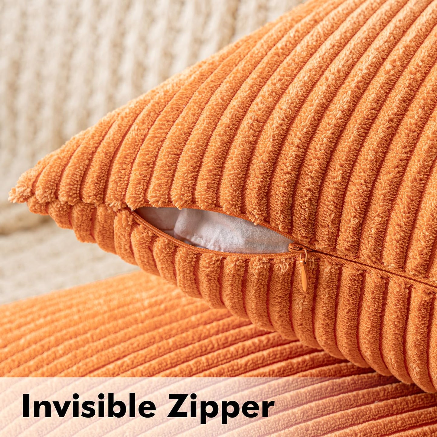MIULEE 2-Pack Corduroy Pillow Covers Decorative Cushion Case Sofa Throw Pillow Couch Pillow Decorative Throw Pillow Cover with Hidden Zipper 45x45 cm Orange