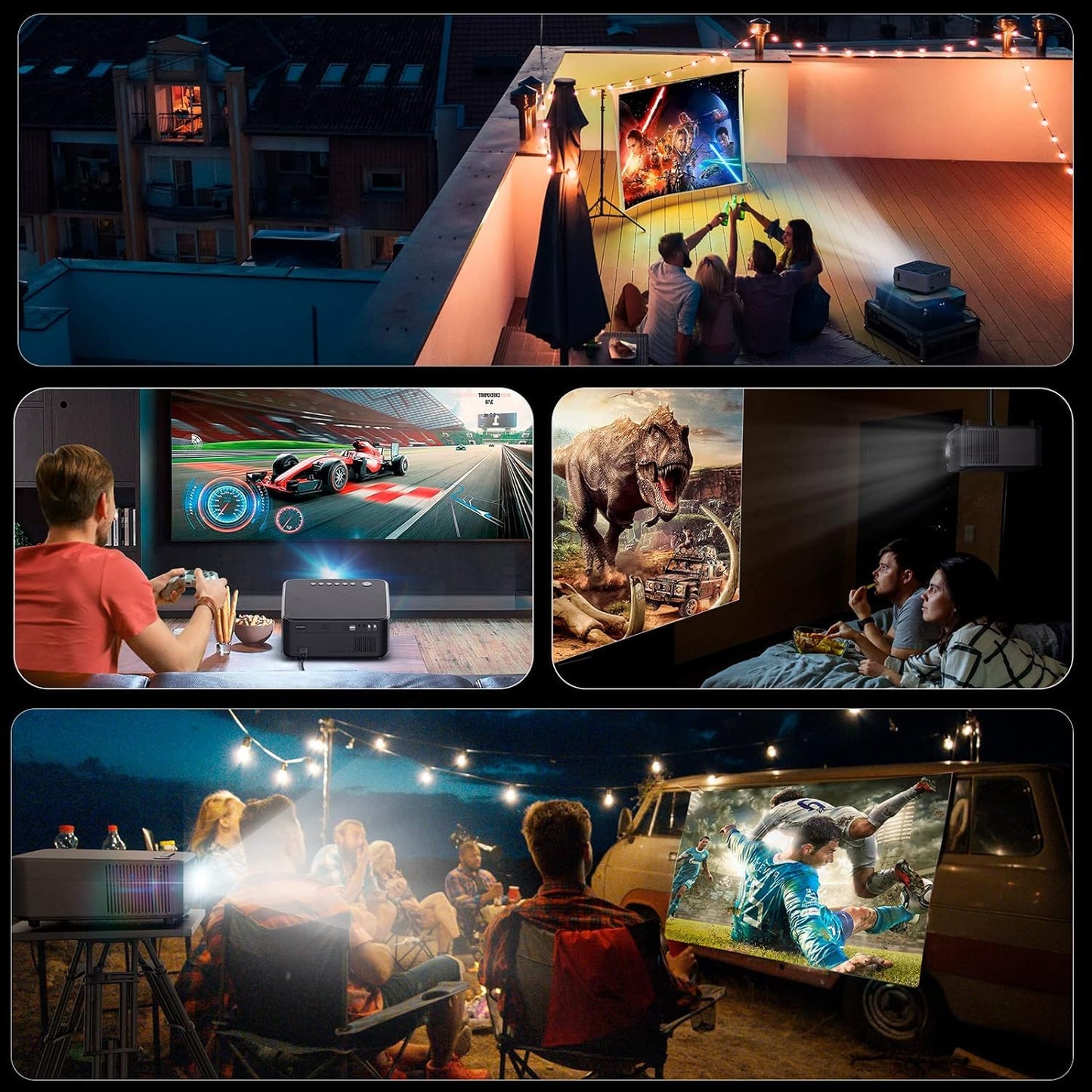 SUREWHEEL WiFi Projector 20000 Lumens Mini 5G Projector 4K Full HD 600-inch Home Theater Projector 4P&4D Keystone Correction/Zoom/Bluetooth Projector Compatible with Smartphone/Tablet/TV Stick/HDMI/USB (Black)