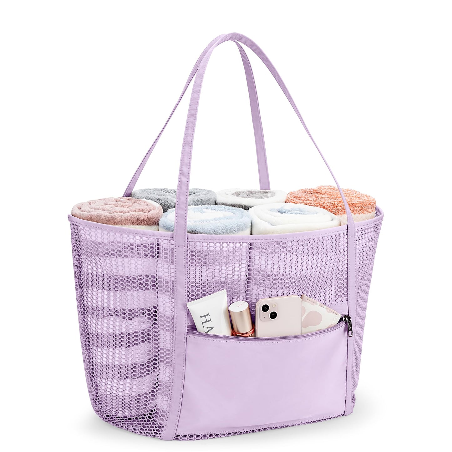 KALIDI FANCY FOREST Foldable Mesh Beach Bag XXL Family, Large Beach Bag Bath Bag Shopper Bag Women for Vacation Sauna Sport, Purple