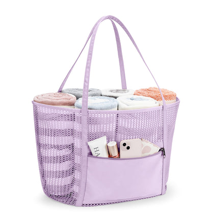 KALIDI FANCY FOREST Foldable Mesh Beach Bag XXL Family, Large Beach Bag Bath Bag Shopper Bag Women for Vacation Sauna Sport, Purple