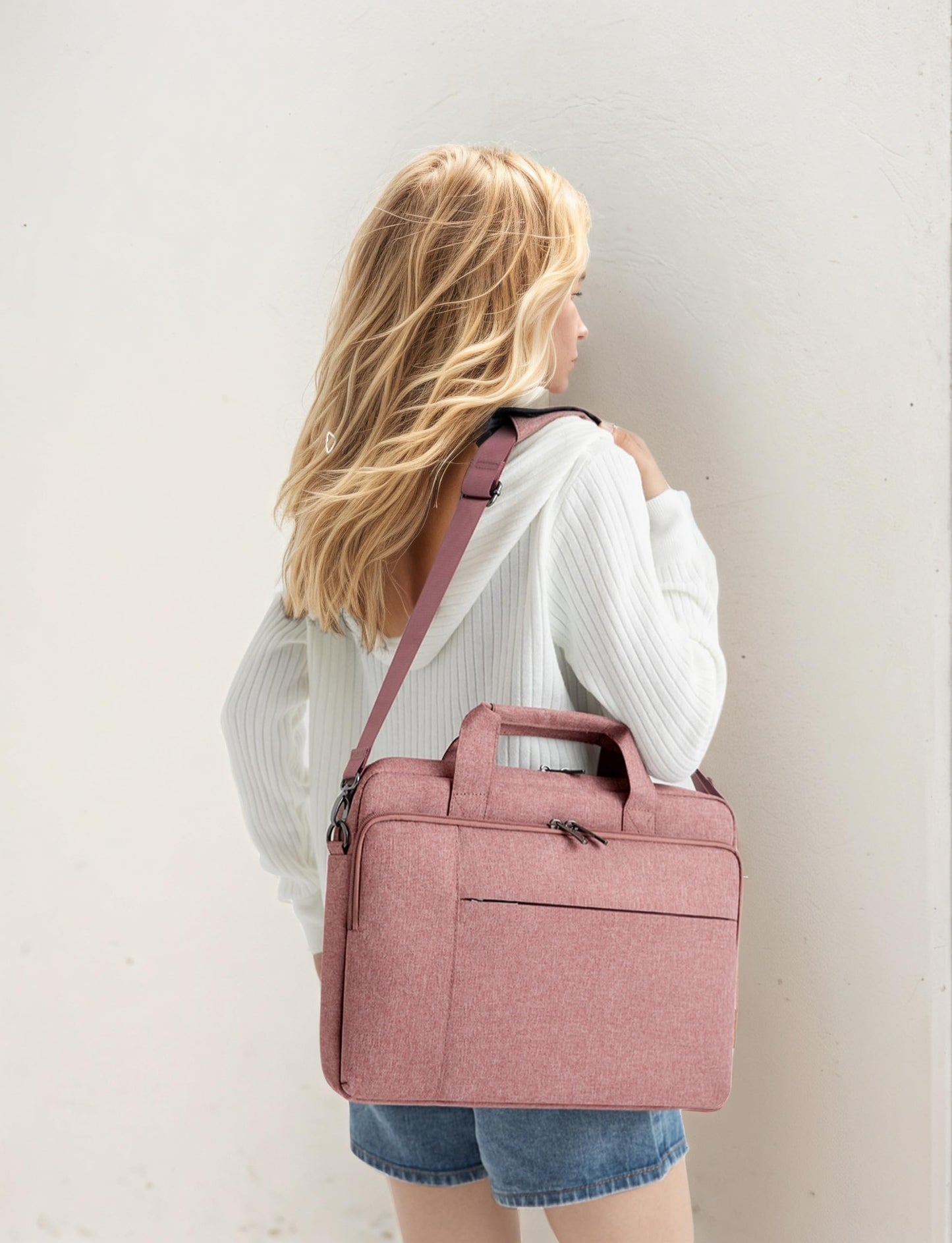 DOMISO 17 inch Laptop Bag Briefcase Shoulder Bag Business Waterproof Notebook Bag for 17-17.3" Notebook/Dell Inspiron/Lenovo IdeaPad/HP Envy/MSI GS73VR Stealth Pro/ASUS ROG, Pink