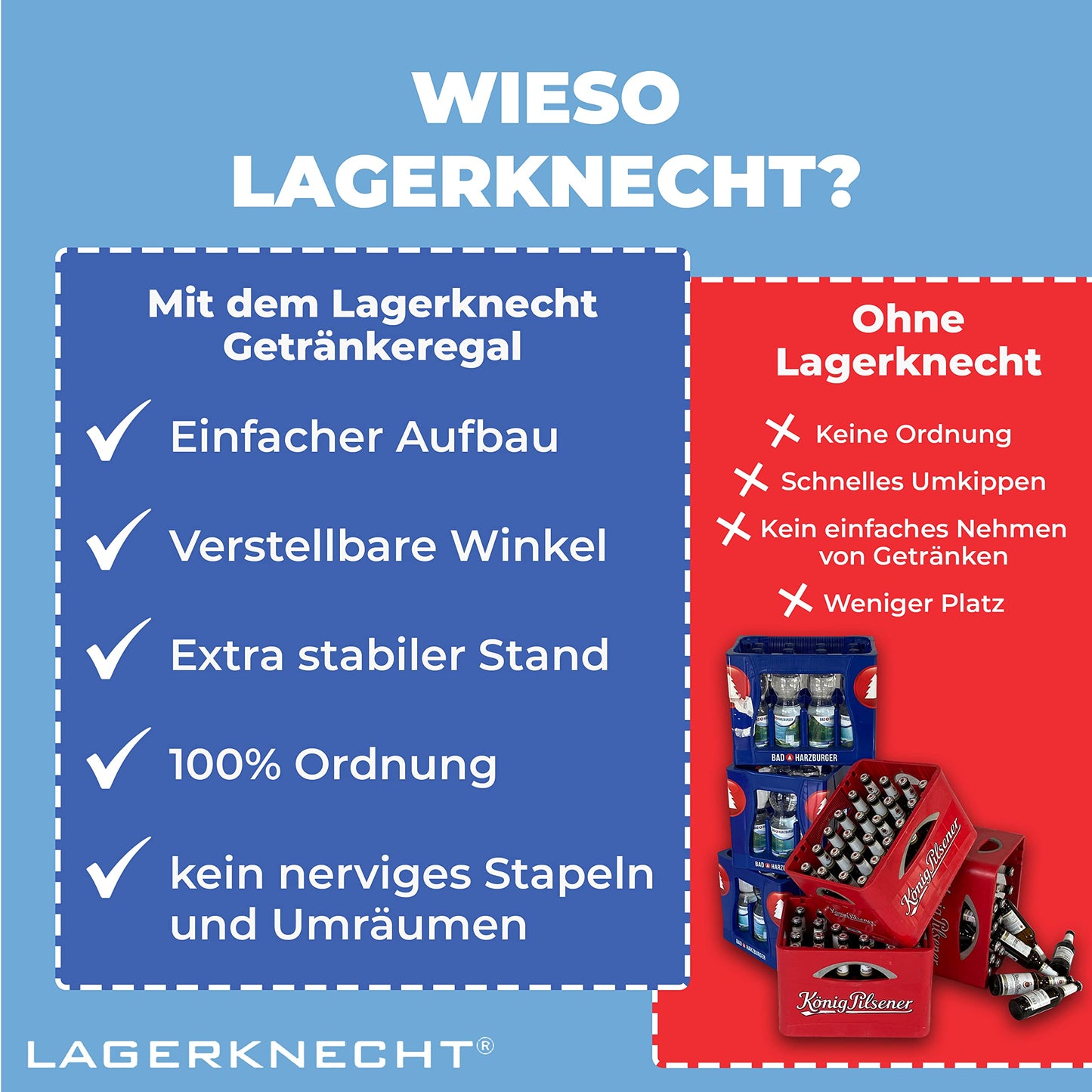 Warehouseman Beverage Crate Rack 6 Crates Made in Germany professional organization for crates Rack for beverage crates with shelf, drinks rack, water crate rack, beer crate rack