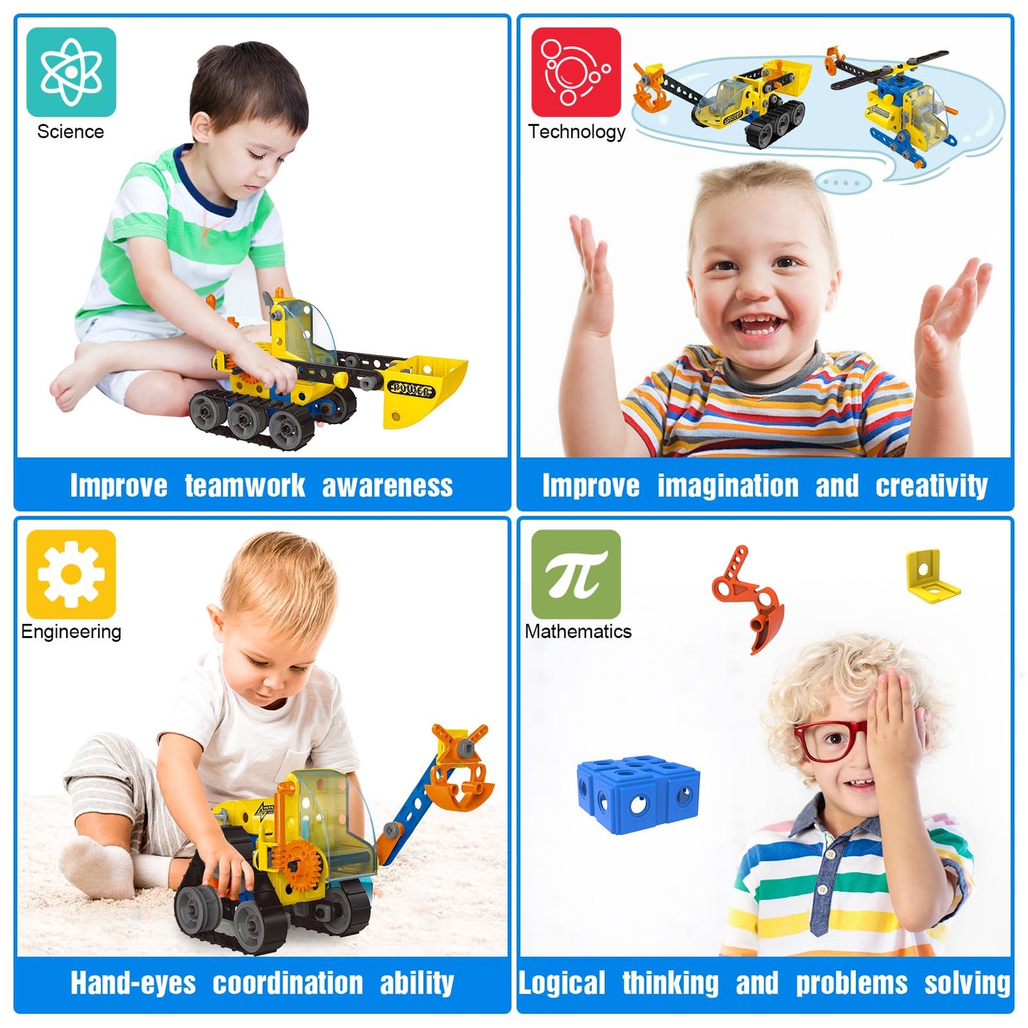 HOMETTER Building Toy for 5-12 Year Old Boys Gift, 6 in 1 Engineering Excavator Toy, Kids STEM Learning Toy Educational Building Kit