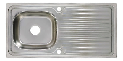 Kitchen sink made of stainless steel 100 x 50 cm, built-in sink with draining board, reversible siphon, corrosion-resistant and easy to clean.