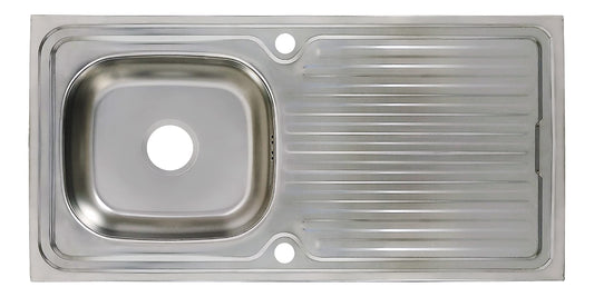 Kitchen sink made of stainless steel 100 x 50 cm, built-in sink with draining board, reversible siphon, corrosion-resistant and easy to clean.