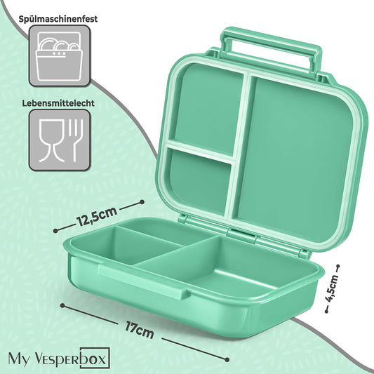 My Vesperbox - MINI BIA - Bento Box Kids - NEW MODEL - more compact and lightweight - Leak-proof & BPA Free - Lunchbox - Snackbox - for preschool and school (Turquoise)