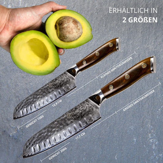 Stallion Small Santoku Knife Damascus 5" - Ironwood Series - Damascus Santoku Knife with Ironwood Handle - Damascus Steel Kitchen Knife made of premium Japanese steel.