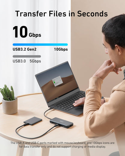 Anchor 555 USB-C Docking Hub (8-in-1) PowerExpand Adapter, 100W Power Delivery, 4K 60Hz HDMI, 10Gbps USB-C & 2 USB-A data ports, Ethernet port, microSD & SD card reader, for MacBook Pro and more.