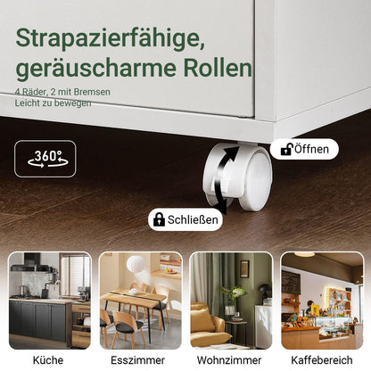 SoBuy Kitchen Trolley with Worktop, Mobile Serving Trolley with Drawer, Microwave Cabinet on Wheels, White Kitchen Cabinet Trolley for Small Kitchens, Office, or Dining Room. 92x59x40cm FRG241-W.