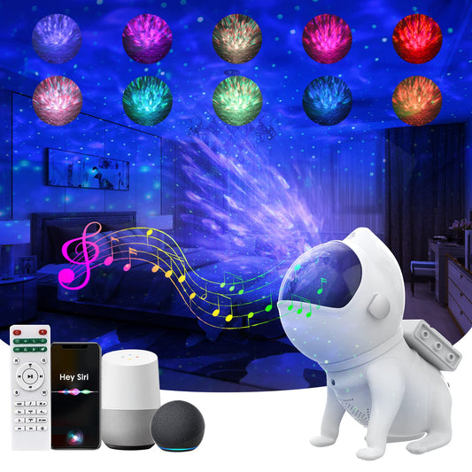 Kids starry sky projector, Valentine's Day decor space dog night light projector with remote control / APP, Wifi galaxy projector and dimming timer, LED projector soothing music compatible Alexa