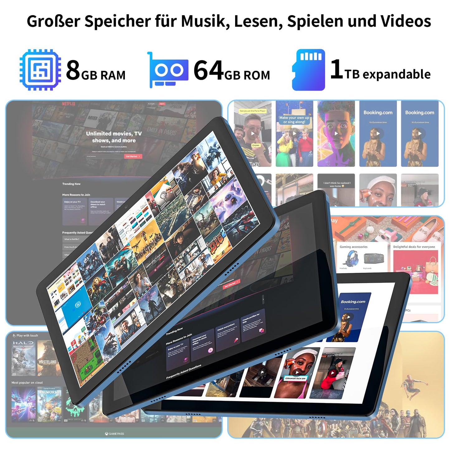 10-inch Android tablet 15: 2025 Latest 7000mAh Octa-Core 8GB RAM+64GB 1TB TF Tablet PC with WiFi 6 2.4G/5G Bluetooth 5.0 1280 * 800 FHD GMS Dual Camera with Case and Screen Protector