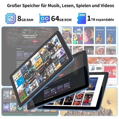 10-inch Android tablet 15: 2025 Latest 7000mAh Octa-Core 8GB RAM+64GB 1TB TF Tablet PC with WiFi 6 2.4G/5G Bluetooth 5.0 1280 * 800 FHD GMS Dual Camera with Case and Screen Protector