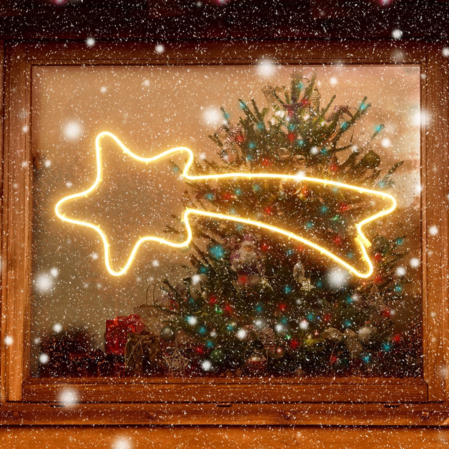 SALCAR 70cm LED shooting star neon light illuminated outdoor, 240 window silhouette Christmas decoration, Christmas decoration Christmas light garden large house, warm white