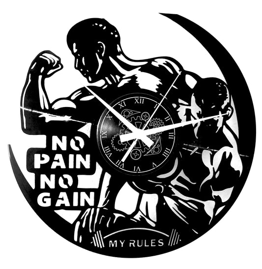 Instant Karma vinyl wall clock gift idea vintage handmade - No Pain No GAIN bodybuilder gym fitness - bodybuilding