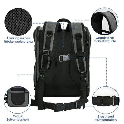 Apollo Walker Dog Backpack and Cat Backpack for Small Pets (2-15kg capacity) - Padded back support dog carrier Breathable mesh pet backpack for hiking, traveling, outdoor activities Grey