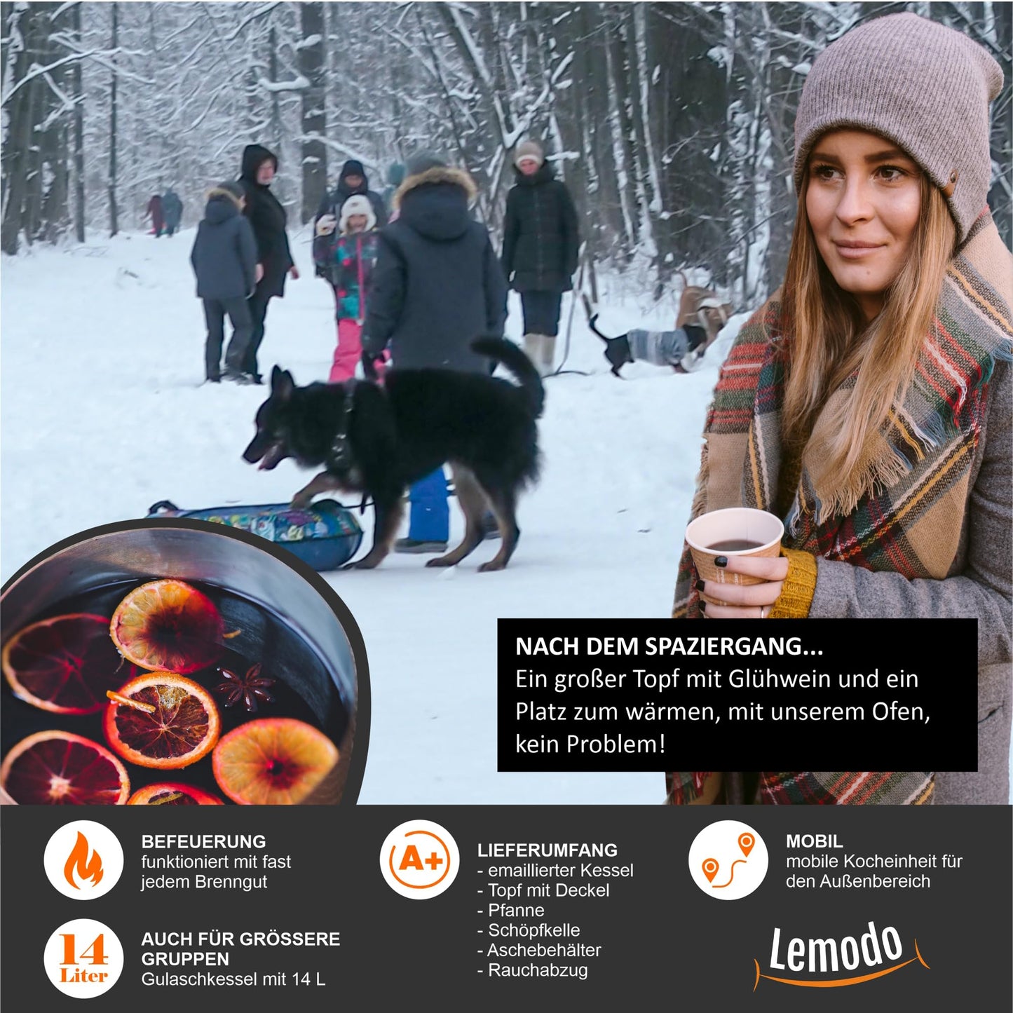 NATIVE Goulash cannon | Goulash kettle with 14 L | One-pot stove for cooking without electricity and gas | Rocket stove for crisis preparedness | Wood stove with extensive cooking accessories