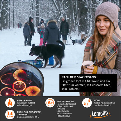 NATIVE Goulash cannon | Goulash kettle with 14 L | One-pot stove for cooking without electricity and gas | Rocket stove for crisis preparedness | Wood stove with extensive cooking accessories