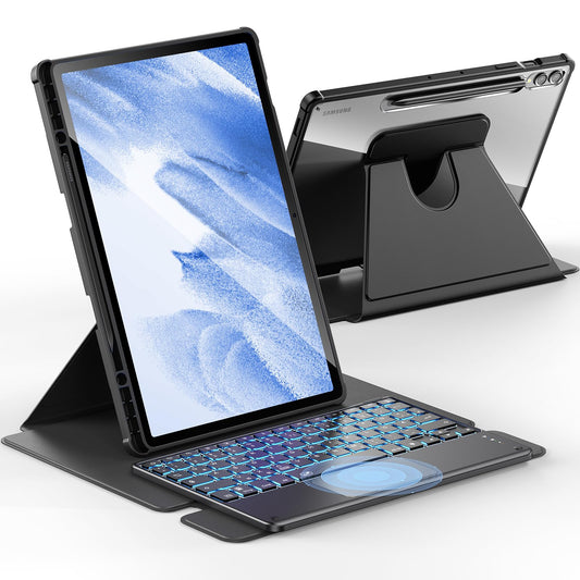 INFILAND for Samsung Galaxy Tab S9 FE+ Plus/S9+ Plus Case with Keyboard, [High-precision Touchpad] 360 Degree Rotatable Stand, German Backlit Bluetooth Samsung Galaxy Tab S9 Plus Keyboard, Black