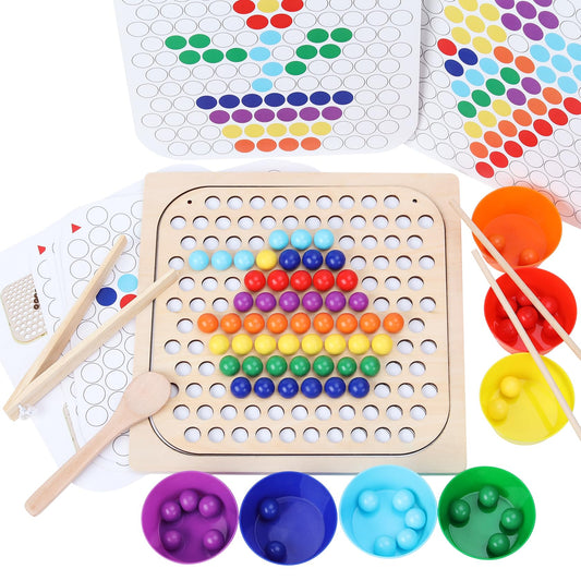 ANPEAC Wooden Montessori Toy, Clip Bead Puzzle Board Games, Math Learning Toy, Children Preschool Color Sorting Stacking Toy for 3 4 5 years old children.