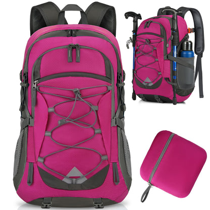 IGOLUMON hiking backpack for men and women, 40L waterproof and lightweight. Foldable for travel, with reflective strips for cycling, climbing, hiking, and sports. (Rose)