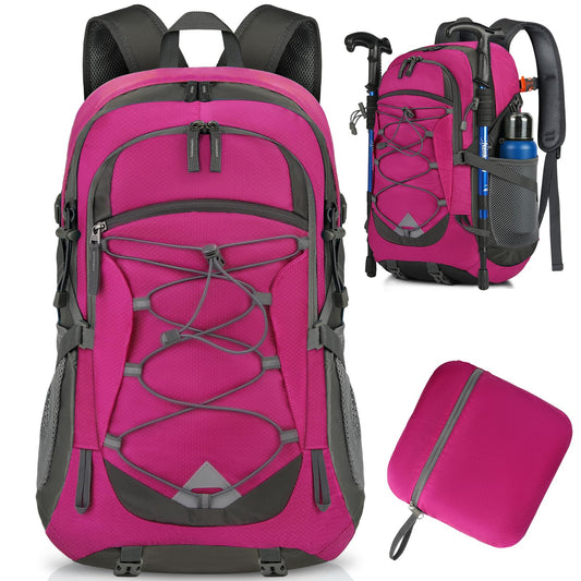 IGOLUMON hiking backpack for men and women, 40L waterproof and lightweight. Foldable for travel, with reflective strips for cycling, climbing, hiking, and sports. (Rose)