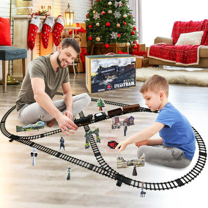 Ulikey Electric Train Set for Kids, Electric Train Toy with Sounds and Light, Steam Locomotive Train with Smoke, Rechargeable Classic Remote Control Trains for Boys 4 5 6 7 8 9 10