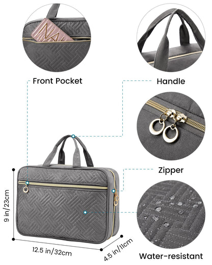 Hanging toiletry bag, LOVEVOOK waterproof toiletry bag for women, foldable cosmetic bag with 360° swivel hook, travel toiletry bag in gray.