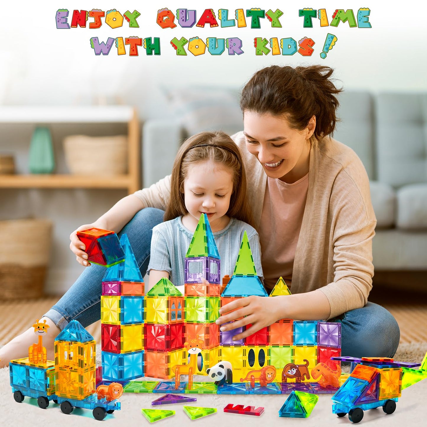 Theefun Magnetic Building Blocks 110 Pieces, Magnetic Blocks Magnetic Toys Magnet Toy for Kids Magnets Building Blocks Children's Toys Gift for 3 4 5 6 7 8 Years Old Boys and Girls