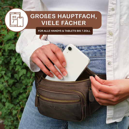 STILORD large leather fanny pack brown - Vintage waist bag for men, women & kids - Retro hip bag for jogging, festivals, vacations 'Caspar'