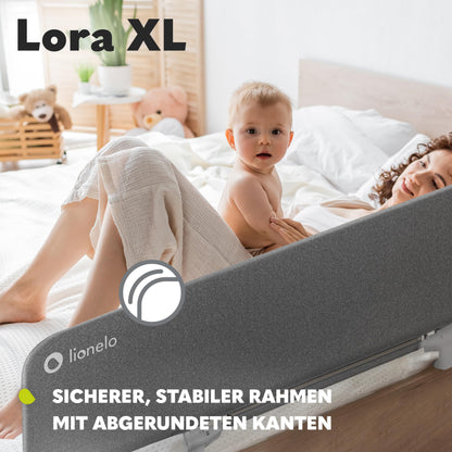 Lionelo Lora XL Portable Bed Guard for kids, tilt adjustment up to 180°, foldable bed rail, 45 cm - 150 cm, StandSafe lock, protection against falling out