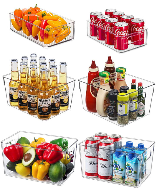 Refrigerator Organizer 6-Pack (4 Large/2 Medium), Pantry Storage Containers with Handles, High-Quality Transparent Storage Box Organizer, Ideal for Kitchen, Refrigerator, Office Supplies, Cabinets - BPA Free