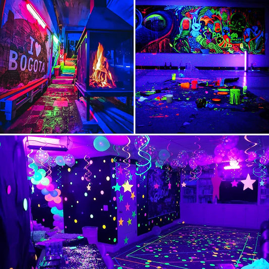 OUTSIDE UV Blacklight, 2 pieces 30W LED Blacklight lamp with switch, IP66 Waterproof UV light with EU plug for Glow Party, Stage Decoration, Neon Party, Black Light Party, Disco, Halloween