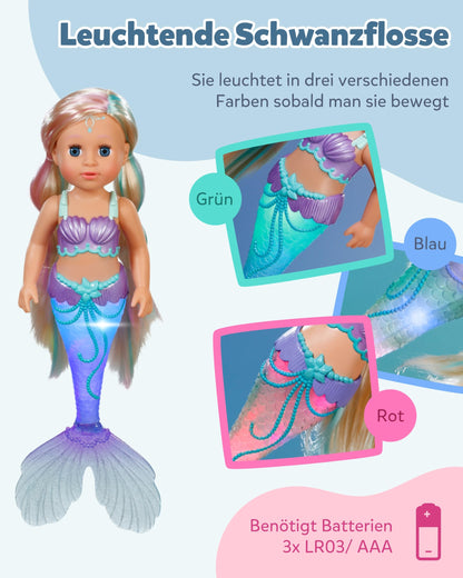 BABY born Mermaid - 43 cm doll - High-quality hair with colorful strands - Glowing tail fin - Battery operated - Suitable for kids aged 3 and up, green
