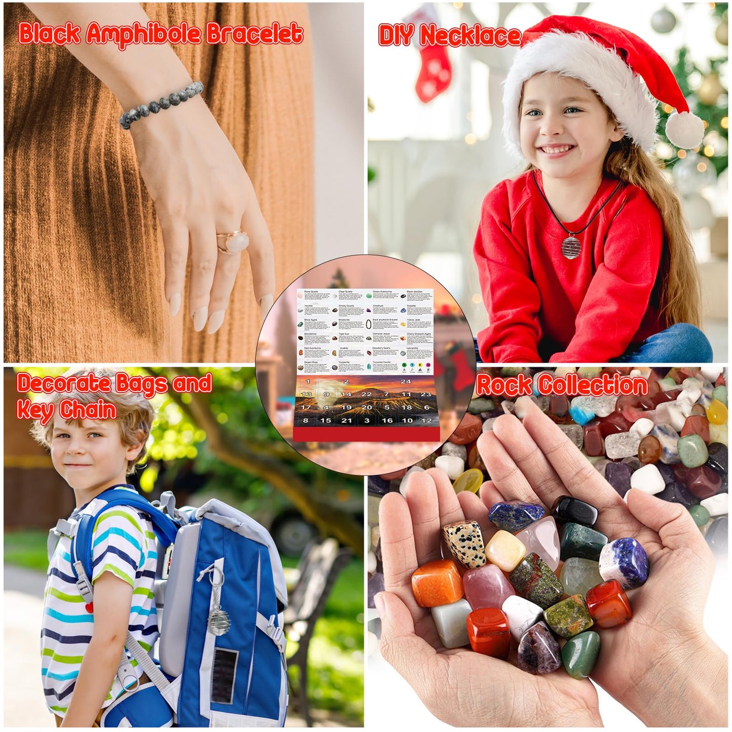 Advent calendar 2025 for kids: Crystals-24 day Christmas calendar with rocks and gemstones, gift idea for boys and girls geology enthusiasts.