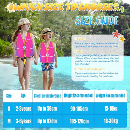 Petiyark Life Jacket for Kids 2-3 Years, Child Swim Vest 15-18kg, Ideal Swim Aid Neoprene with Adjustable Safety Straps for Boys and Girls-S